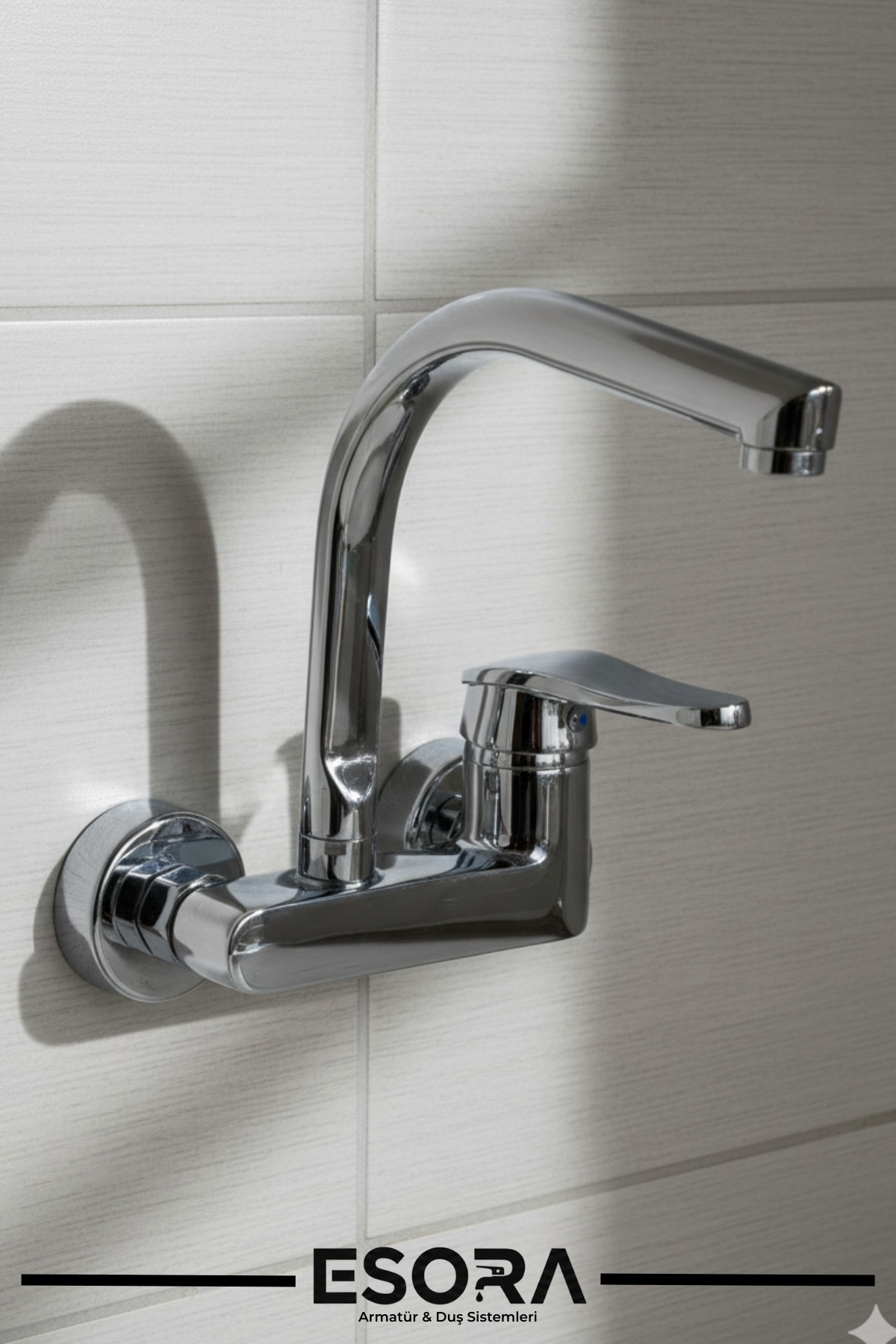 Balık Sırtı Borulu Duvardan Oynar Borulu Mutfak Bataryası – Çift Su Girişli Aç-Kapa Mix Musluk