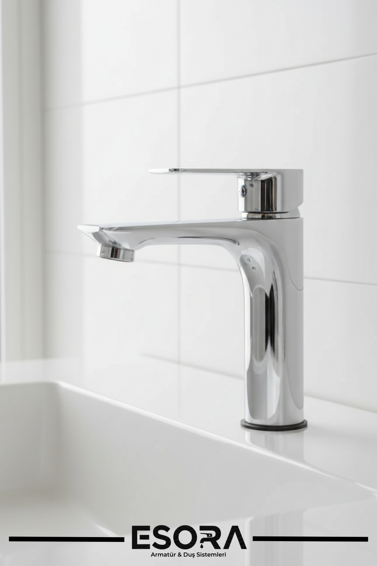 Lüx Krom Sabit Gövde Banyo Lavabo Bataryası – Modern Sabit Borulu Şık Musluk