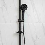 Mat Siyah Sürgülü Duş Seti – 5 Fonksiyonlu Geniş Başlıklı Masajlı Duş Takımı