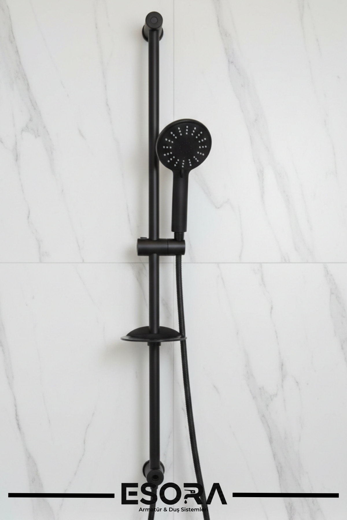 Mat Siyah Sürgülü Duş Seti – 5 Fonksiyonlu Geniş Başlıklı Masajlı Duş Takımı